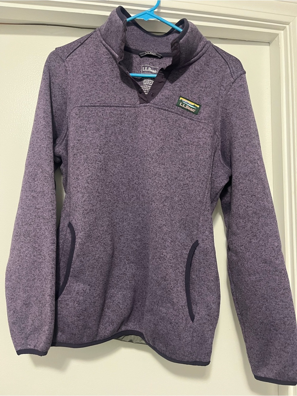 L.L. Bean Heathered Purple Snap‑Placket Fleece Pullover